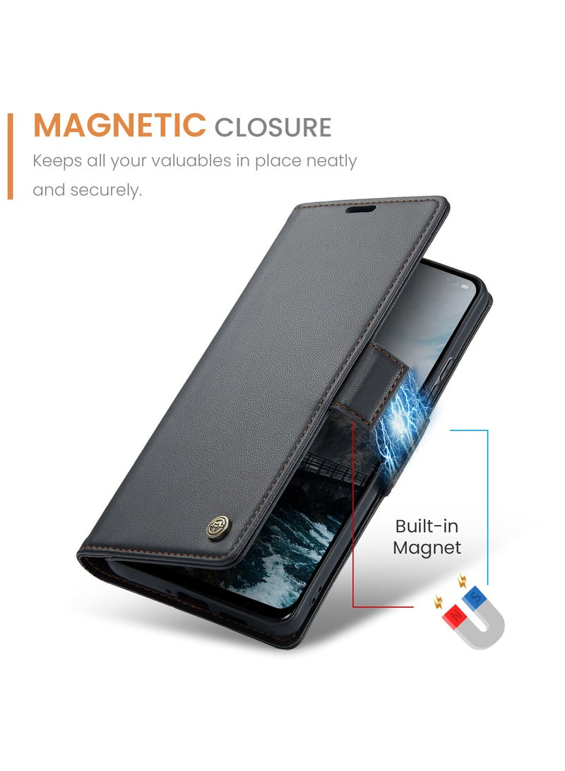 CaseMe Phone Case Luxury PU Leather Design Anti Fingerprint 023 Flip Cover Card Slot Holder Cover For Oppo Reno 13F (Black ) - Image 3