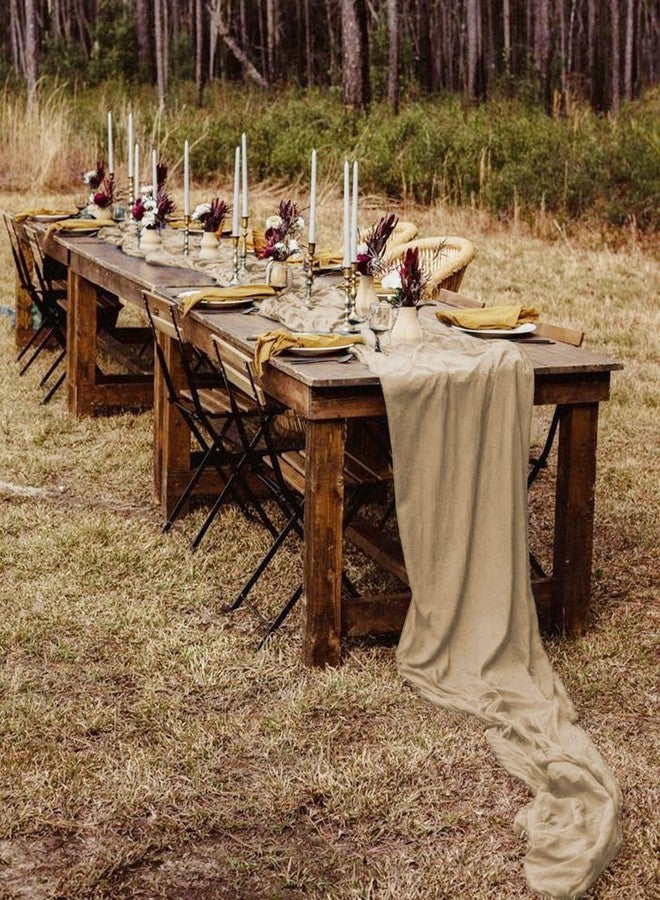 Pmeixcy Brown Table Runner, Cheese Cloth Table Runner, Table Runners for Centre Table, Boho Cheesecloth Table Runners - Light Brown Gauze Tablecloth for Wedding, Party & Home Decoration (300x90cm) - Image 2