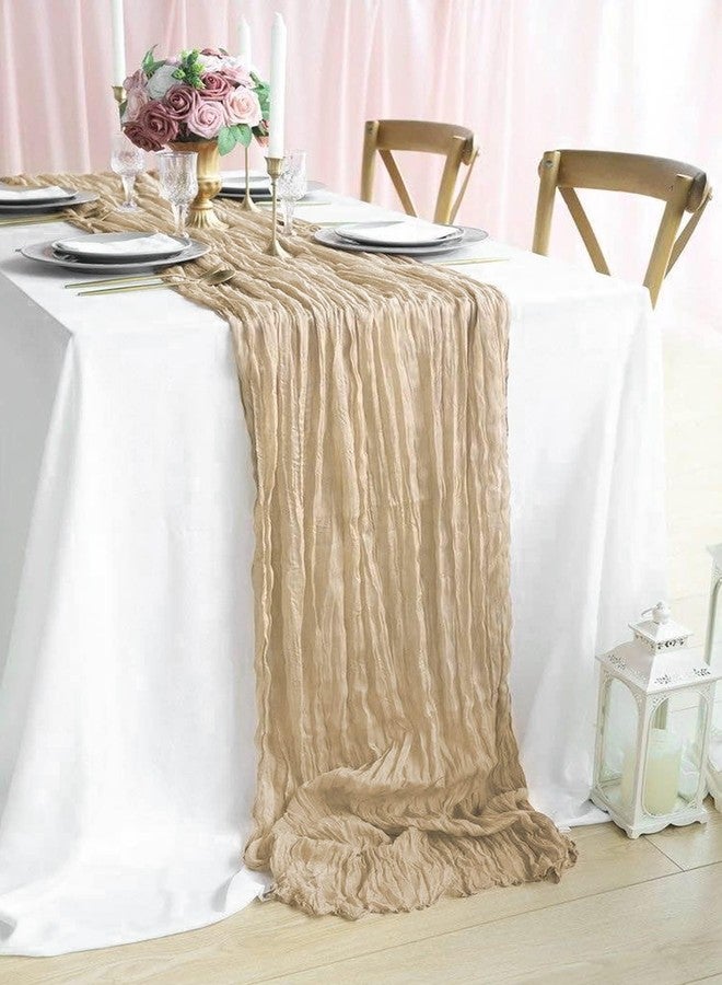 Pmeixcy Brown Table Runner, Cheese Cloth Table Runner, Table Runners for Centre Table, Boho Cheesecloth Table Runners - Light Brown Gauze Tablecloth for Wedding, Party & Home Decoration (300x90cm) - Image 3