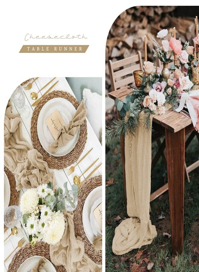 Pmeixcy Brown Table Runner, Cheese Cloth Table Runner, Table Runners for Centre Table, Boho Cheesecloth Table Runners - Light Brown Gauze Tablecloth for Wedding, Party & Home Decoration (300x90cm) - Image 5