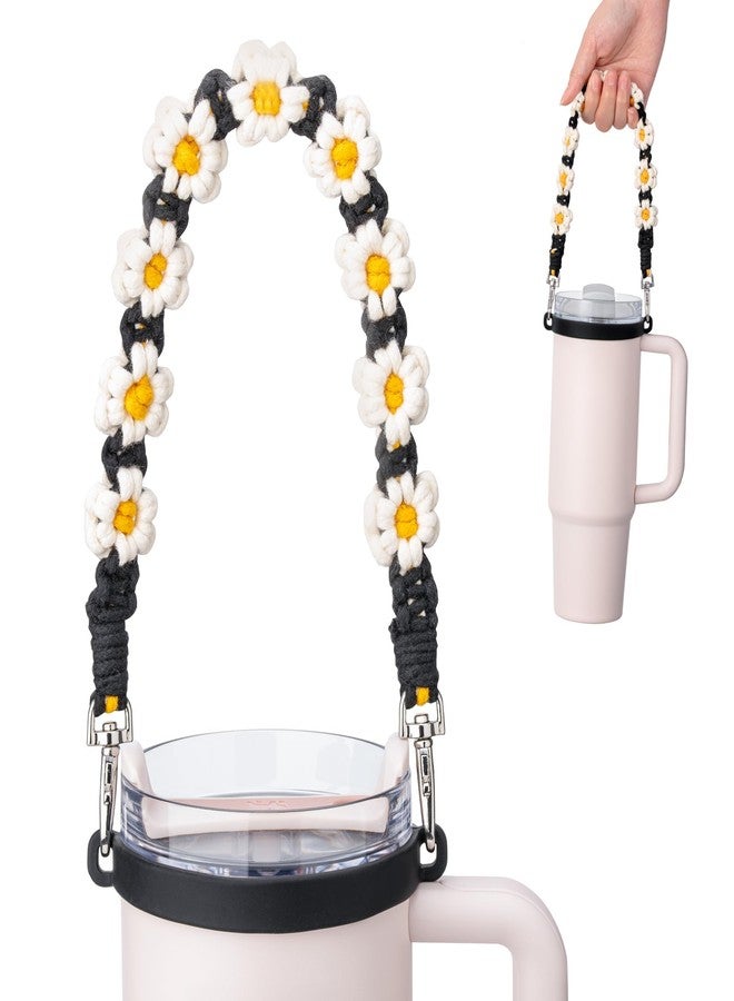 Bluwing Water Bottle Handle with Strap, Water Bottle Sling Compatible with Stanley Cup, Owala, Hydro Flask, Fits Most 12-40oz Water Bottles(Daisy Black 5) - Image 1
