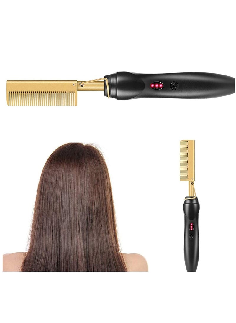 Raxoom ELTERAZONE Hair Straightener Brush, Electric Heating Comb, Portable Travel Anti-Scald Beard Straightener Press Comb, Ceramic Security Curling Iron Fast Heating Hot Comb, Anti-Scald - Image 1