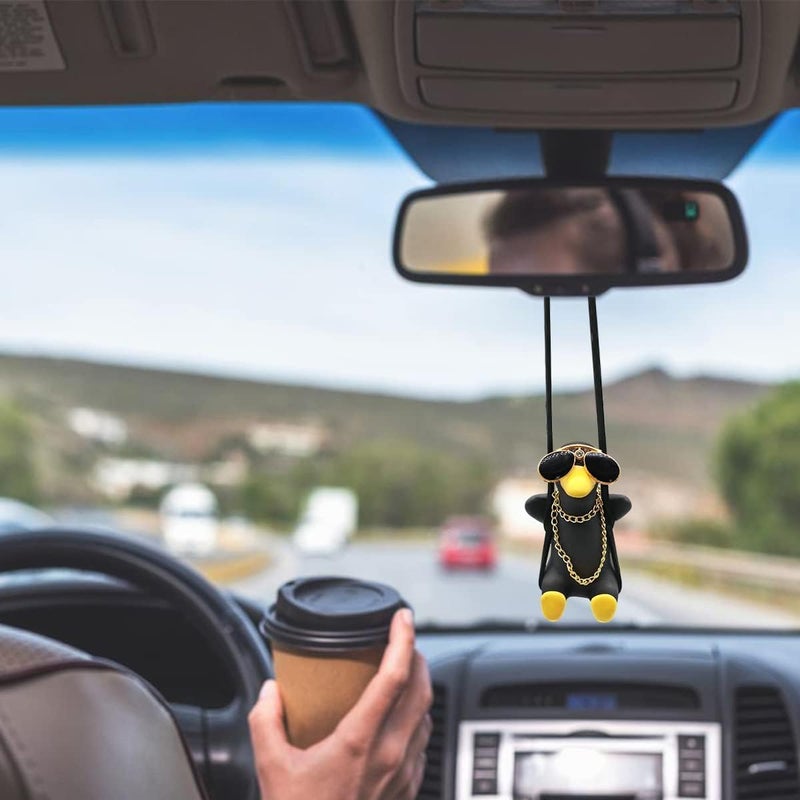 Kiofs Swinging Duck Car Hanging Ornament, Cute Car Hanging Accessories for Rear View Mirror, Car Pendant Black Swinging Sunglasses Duck Hanging Swing - Image 4