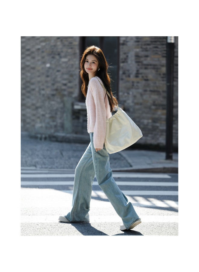 Mt Autumn Elegant Sequin Crew Neck Knit Sweater With Fluffy Wool, Soft And Loose Fit Women's Top - Image 1