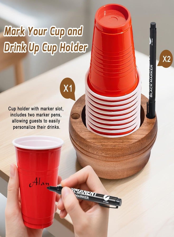 KLXQYYPY Wooden Cup Holder with Marker Slot - Disposable Plastic Cup Organizer & Dispenser for Hosting Party Essentials Kitchen Bathroom Housewarming Decoration (Walnut Color) - Image 3