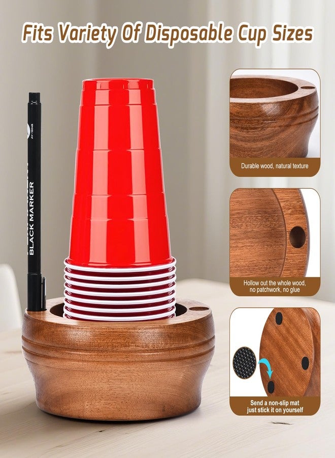 KLXQYYPY Wooden Cup Holder with Marker Slot - Disposable Plastic Cup Organizer & Dispenser for Hosting Party Essentials Kitchen Bathroom Housewarming Decoration (Walnut Color) - Image 4