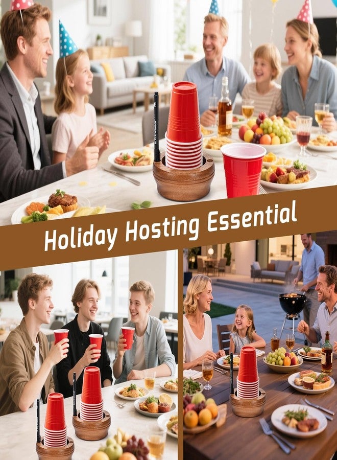 KLXQYYPY Wooden Cup Holder with Marker Slot - Disposable Plastic Cup Organizer & Dispenser for Hosting Party Essentials Kitchen Bathroom Housewarming Decoration (Walnut Color) - Image 5