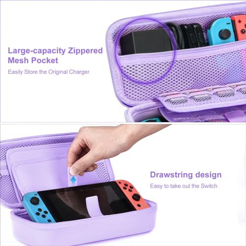 innoAura Switch Case 19-in-1 Bundle for NS Switch (2017), with Carrying Case, Game Organizer, Screen Protector, Stand and Thumb Grips, Purple - Image 4