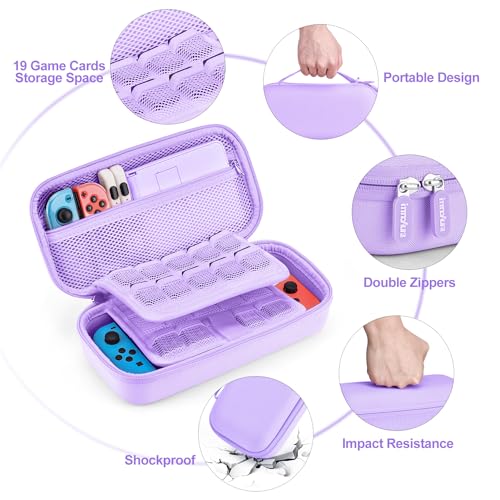 innoAura Switch Case 19-in-1 Bundle for NS Switch (2017), with Carrying Case, Game Organizer, Screen Protector, Stand and Thumb Grips, Purple - Image 5