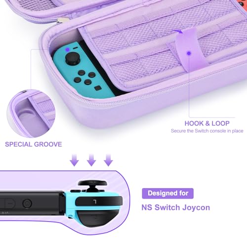 innoAura Switch Case 19-in-1 Bundle for NS Switch (2017), with Carrying Case, Game Organizer, Screen Protector, Stand and Thumb Grips, Purple - Image 3