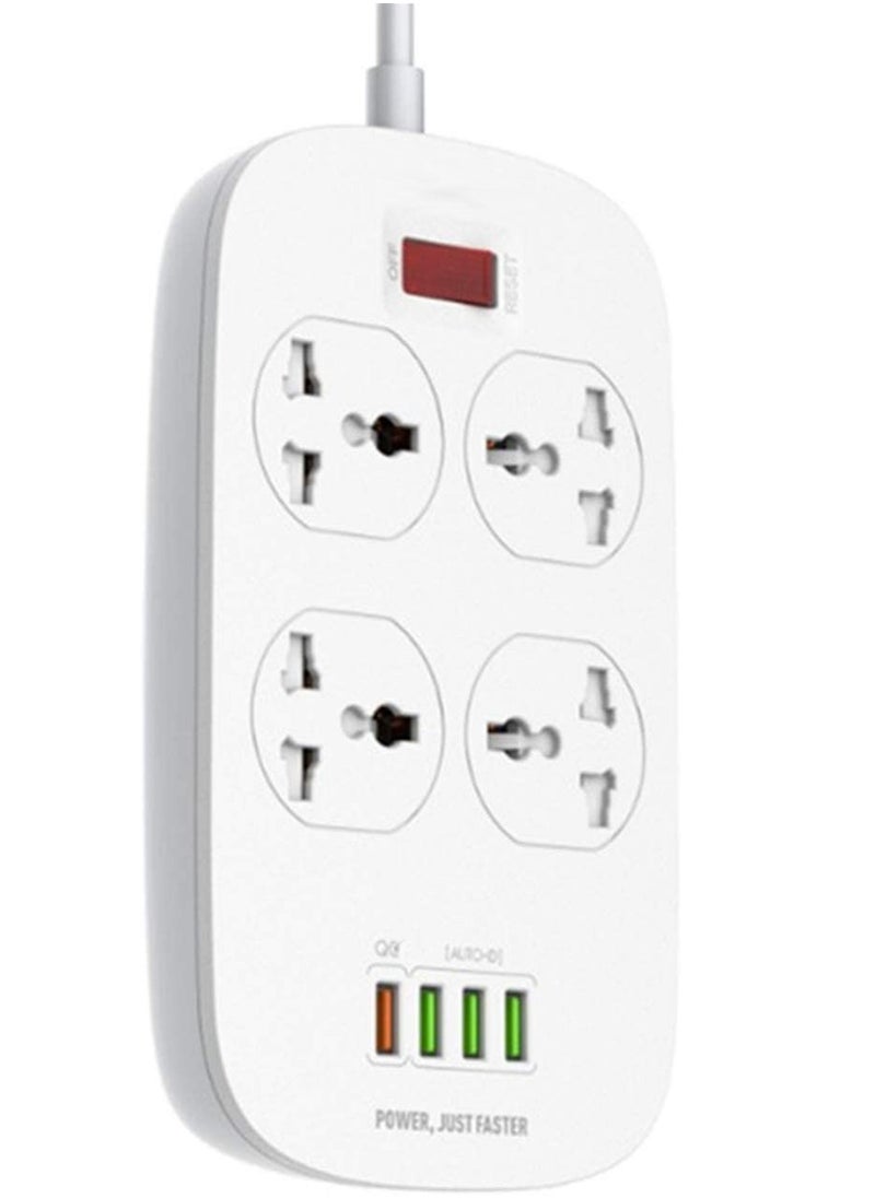 Rabos 4-USB Ports and 4-Power Socket Extention Board with Lighting Charging Cable White  - Image 1