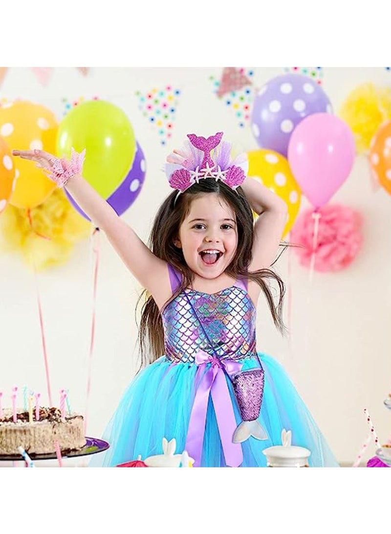 KASTWAVE Mermaid Tutu Dress for Girls, Kids Mermaid Costume Outfits with Headband and Bag, Princess Dress Up Sequined Mesh Skirt for Birthday Party, Prom, Gift  M - Image 4