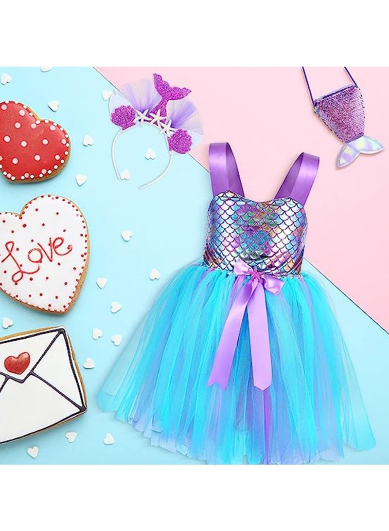 KASTWAVE Mermaid Tutu Dress for Girls, Kids Mermaid Costume Outfits with Headband and Bag, Princess Dress Up Sequined Mesh Skirt for Birthday Party, Prom, Gift  M - Image 5