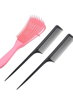 ORiTi ORiTi Brush and Comb Set - 1x Detangling Hair Brush, 2x Styling Brush - Detangling for African/American Hair Texture and Curly, Wavy, Afro Hair - Rat Tail Combs For Styling All Hair Types  - Image 1