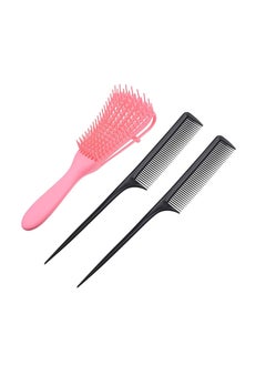 ORiTi ORiTi Brush and Comb Set - 1x Detangling Hair Brush, 2x Styling Brush - Detangling for African/American Hair Texture and Curly, Wavy, Afro Hair - Rat Tail Combs For Styling All Hair Types  - Image 2