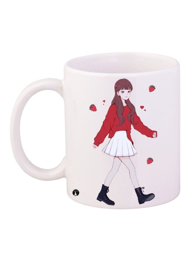 RYN Cartoon Girl Printed Coffee Mug White/Red/Black 11ounce