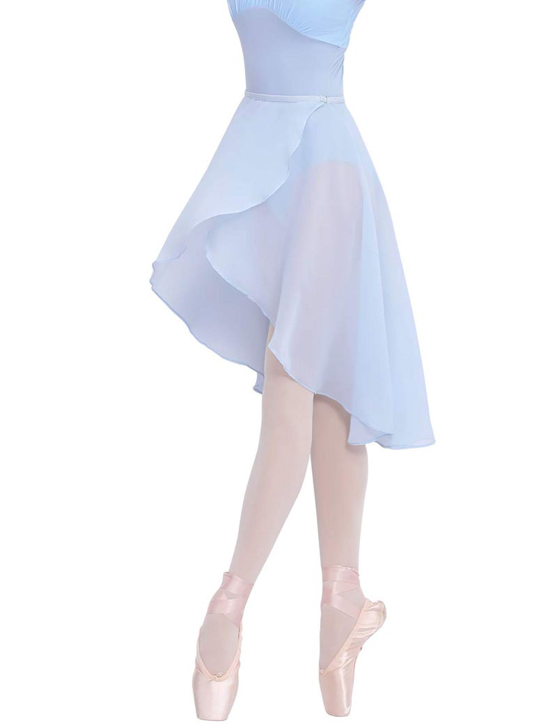 Daydance Blue Teen Girls Women Ballet Skirts Asymmetrical Side Dip Sheer Chiffon Dance Skirts for Leotards - Image 1