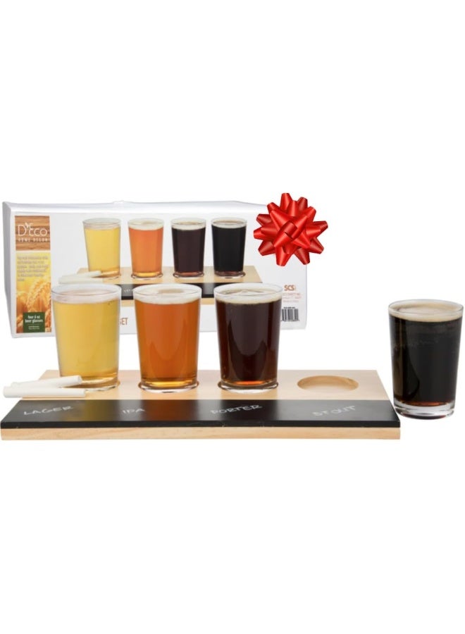 DEco Beer Tasting Flight Sampler Board Set Includes Four 6 oz Pilsner Craft Brew Glasses Wooden Tray w Chalkboard Great for Football Games Date Nights Holiday Xmas Must Have Gift for Him - Image 4
