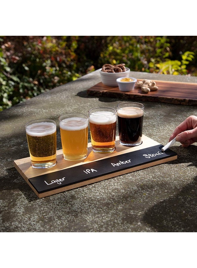 DEco Beer Tasting Flight Sampler Board Set Includes Four 6 oz Pilsner Craft Brew Glasses Wooden Tray w Chalkboard Great for Football Games Date Nights Holiday Xmas Must Have Gift for Him - Image 5
