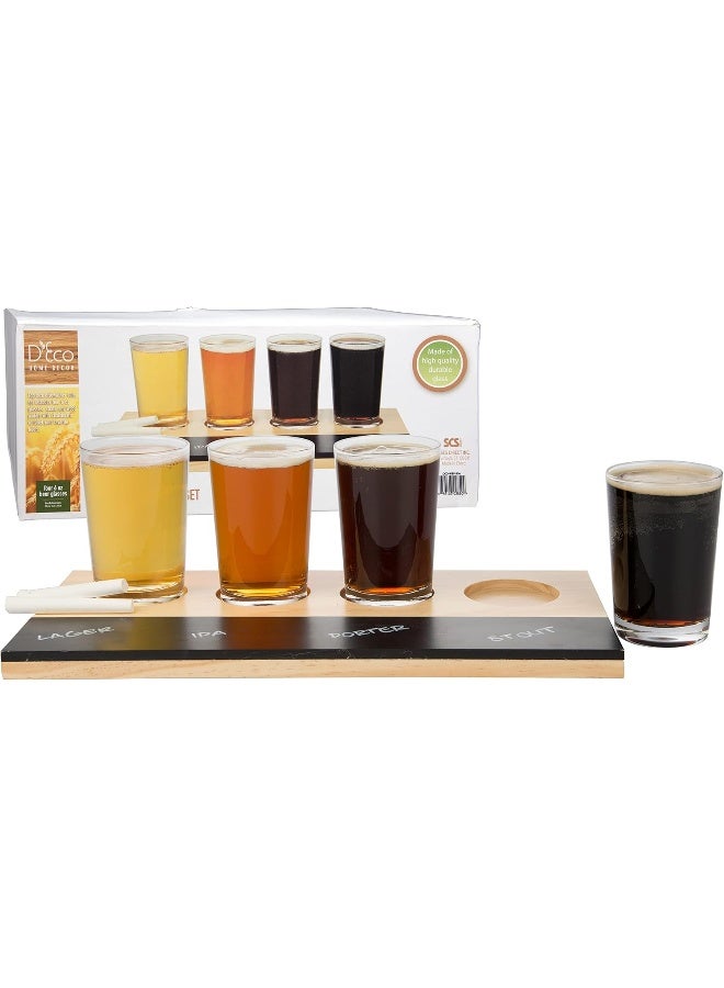 DEco Beer Tasting Flight Sampler Board Set Includes Four 6 oz Pilsner Craft Brew Glasses Wooden Tray w Chalkboard Great for Football Games Date Nights Holiday Xmas Must Have Gift for Him - Image 3