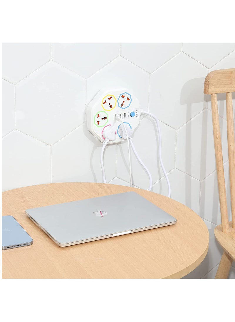 TYCOM - Tycom Power Strip Surge Protector with USB- Extension Cord Flat Plug with Widely 5 AC Outlet and 3 USB, Small Desktop Station with 6 ft Power Cord, Compact Socket (5G3U-T16) - Image 1