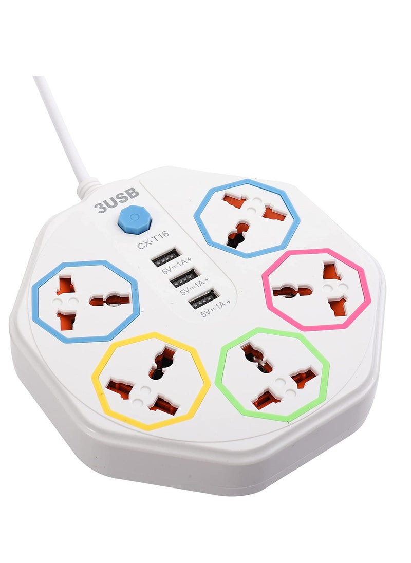 TYCOM - Tycom Power Strip Surge Protector with USB- Extension Cord Flat Plug with Widely 5 AC Outlet and 3 USB, Small Desktop Station with 6 ft Power Cord, Compact Socket (5G3U-T16) - Image 1
