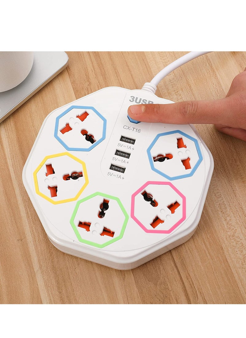 TYCOM - Tycom Power Strip Surge Protector with USB- Extension Cord Flat Plug with Widely 5 AC Outlet and 3 USB, Small Desktop Station with 6 ft Power Cord, Compact Socket (5G3U-T16) - Image 1