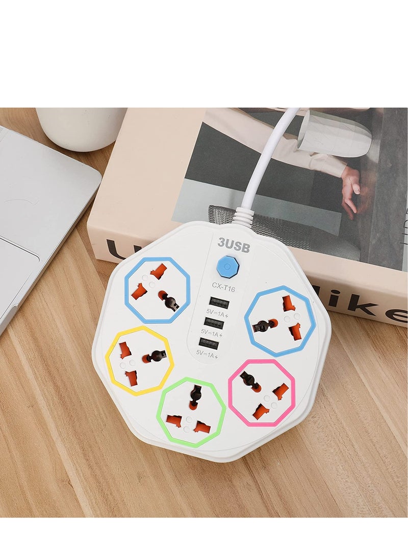 TYCOM - Tycom Power Strip Surge Protector with USB- Extension Cord Flat Plug with Widely 5 AC Outlet and 3 USB, Small Desktop Station with 6 ft Power Cord, Compact Socket (5G3U-T16) - Image 1