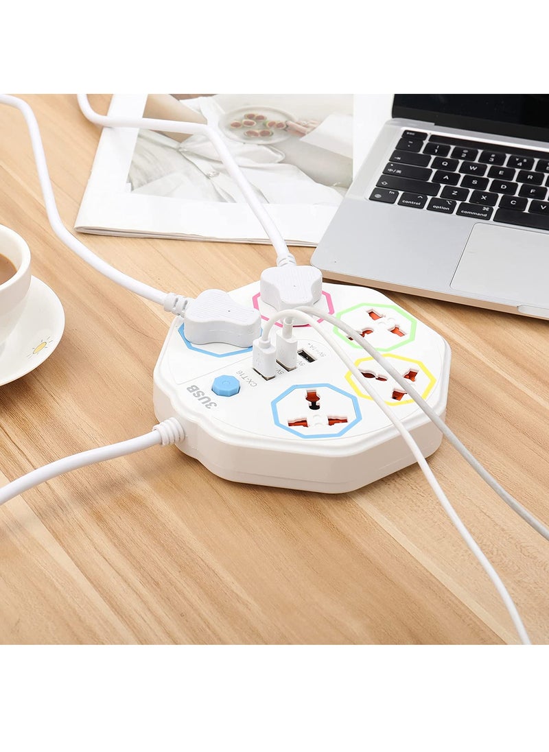 TYCOM - Tycom Power Strip Surge Protector with USB- Extension Cord Flat Plug with Widely 5 AC Outlet and 3 USB, Small Desktop Station with 6 ft Power Cord, Compact Socket (5G3U-T16) - Image 1
