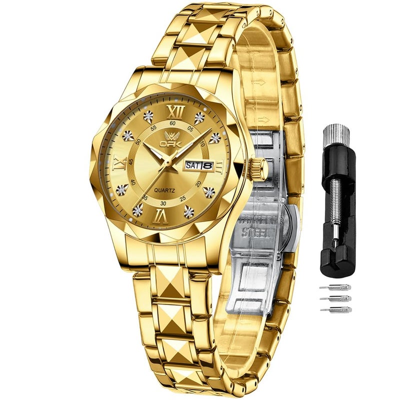 OPK Watch for Women Gold Bling Diamond Business Female Watch Stainless Steel Easy to Read Small Ladies Wrist Watches Luminous Waterproof - Image 1