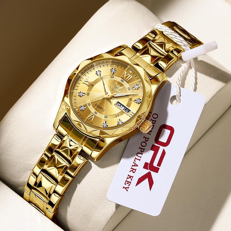 OPK Watch for Women Gold Bling Diamond Business Female Watch Stainless Steel Easy to Read Small Ladies Wrist Watches Luminous Waterproof - Image 2