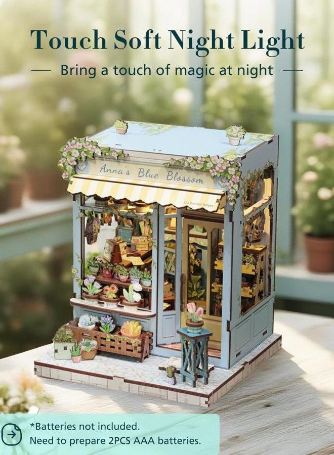 Cutefun Book Nook Kit - DIY Miniature House Kit for Adults and Teens, 3D Wooden Puzzle Mini House Building Kit with LED, Dollhouse Kit Bookshelf Insert Decor Creative Gifts (Anna's Blue Blossom) - Image 3