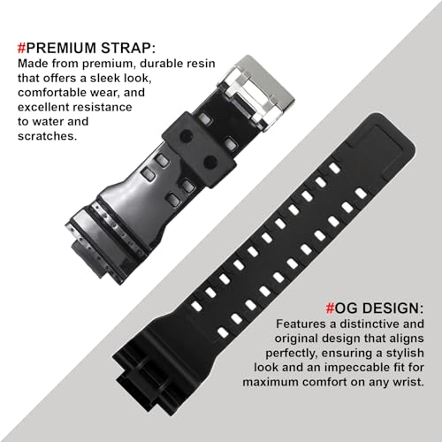 DBLACK ''CDS3'' 16MM Resin Watch Strap // Best Replacement, Compatible Strap with CASI0 Gshock GD-120, GA-100, GA-110, GA-100C & Other Model Watches (Glossy Black) - Image 3