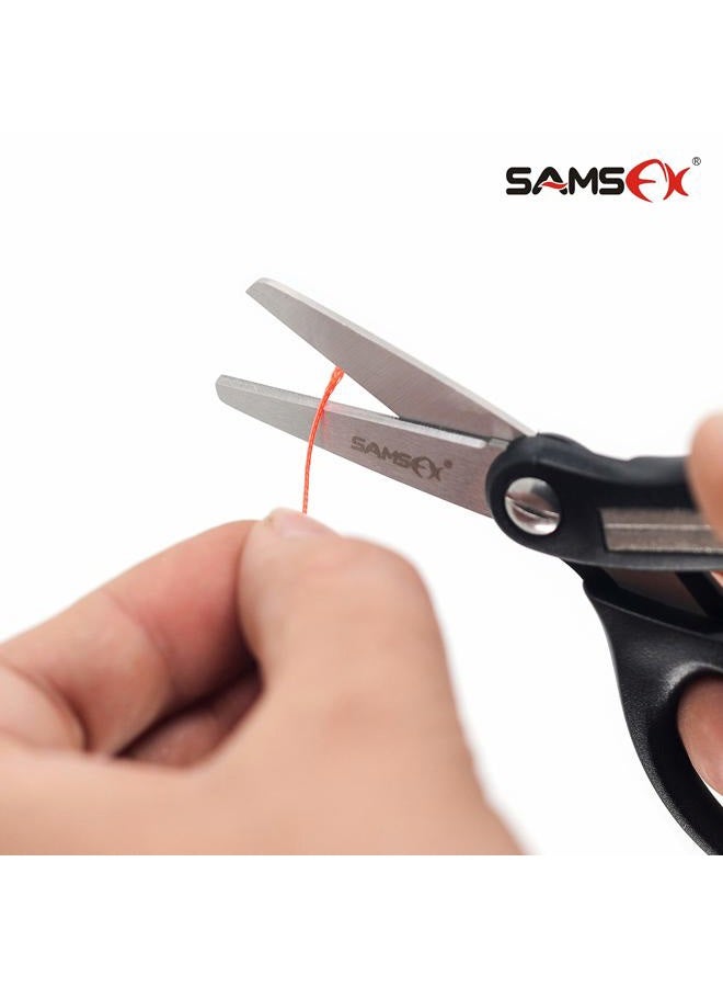 SAMSFX Fishing Braid Scissors Serrated Fishing Scissors with Hook Sharpener Zinger Retactors & Wire Coiled Lanyard Combo - Image 4
