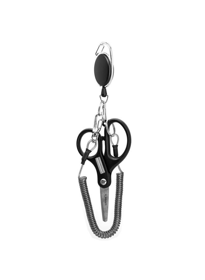 SAMSFX Fishing Braid Scissors Serrated Fishing Scissors with Hook Sharpener Zinger Retactors & Wire Coiled Lanyard Combo - Image 1