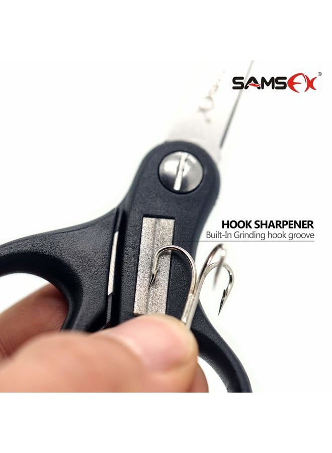SAMSFX Fishing Braid Scissors Serrated Fishing Scissors with Hook Sharpener Zinger Retactors & Wire Coiled Lanyard Combo - Image 3