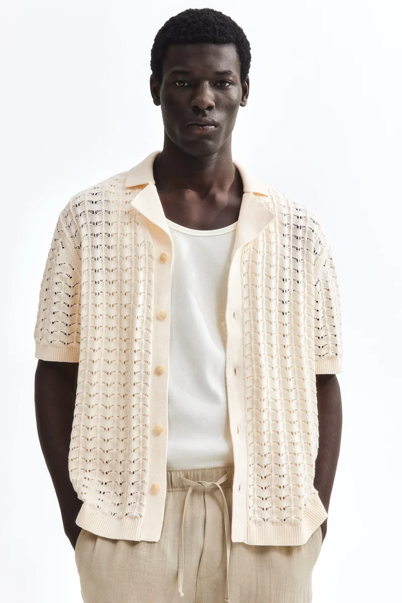 Relaxed Fit Pointelle-knit resort shirt