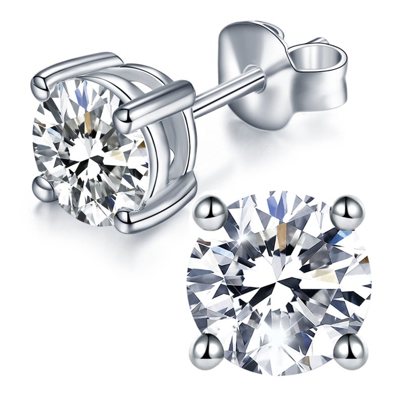 IMOLOVE أقراط مويسانيت IMOLOVE مع 0.6ct-3ct لون D قطع دائري من الماس المصنع في المختبر، مصنوعة من الفضة الاسترلينية ومطلية بالذهب الأبيض عيار 18 للنساء والرجال-2 - Image 1