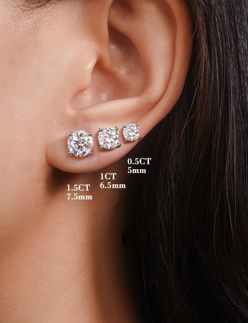 IMOLOVE أقراط مويسانيت IMOLOVE مع 0.6ct-3ct لون D قطع دائري من الماس المصنع في المختبر، مصنوعة من الفضة الاسترلينية ومطلية بالذهب الأبيض عيار 18 للنساء والرجال-2 - Image 4