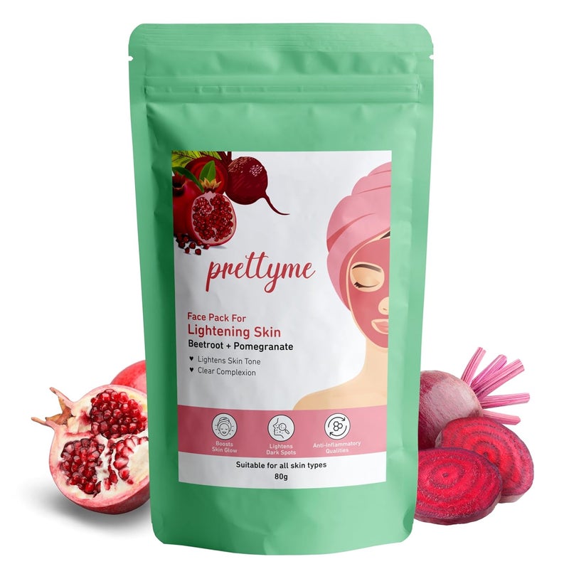 Pretty Me Prettyme Pomegranate Beetroot Powder Face Pack for Brighter Glowing Skin Tone Helps In Anti Ageing Natural Pink Blush Natural Face Pack For WomenMen Safe For All Skin Type 80g - Image 1
