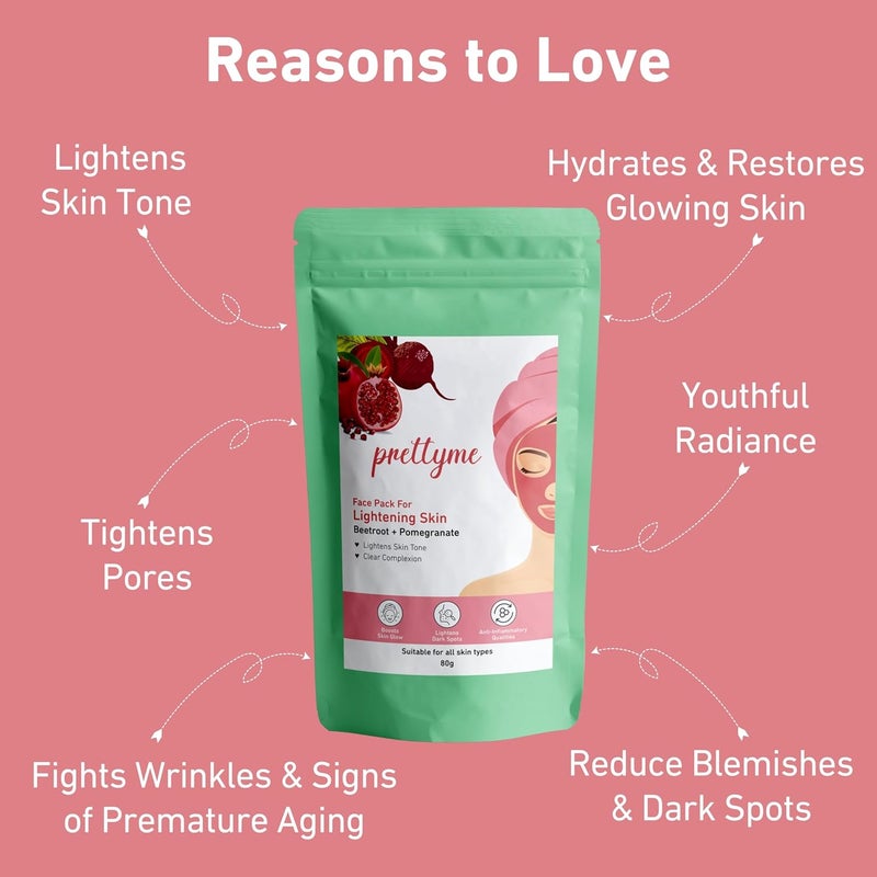 Pretty Me Prettyme Pomegranate Beetroot Powder Face Pack for Brighter Glowing Skin Tone Helps In Anti Ageing Natural Pink Blush Natural Face Pack For WomenMen Safe For All Skin Type 80g - Image 2