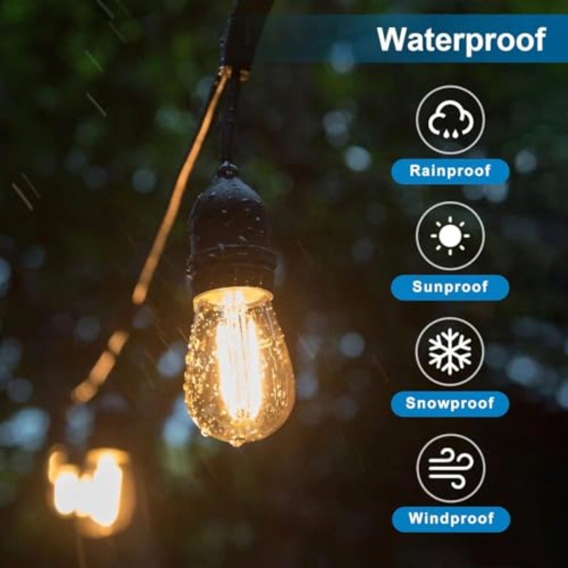 أضواء خيط LED خارجية بطول 49 قدم (15 قطعة + 1 احتياطي) 2700 كلفن أبيض دافئ مصابيح S14 بقوة 2 واط مقاومة للماء للحديقة للاستخدام في الأعراس والمناظر الخارجية والفناء - Image 2
