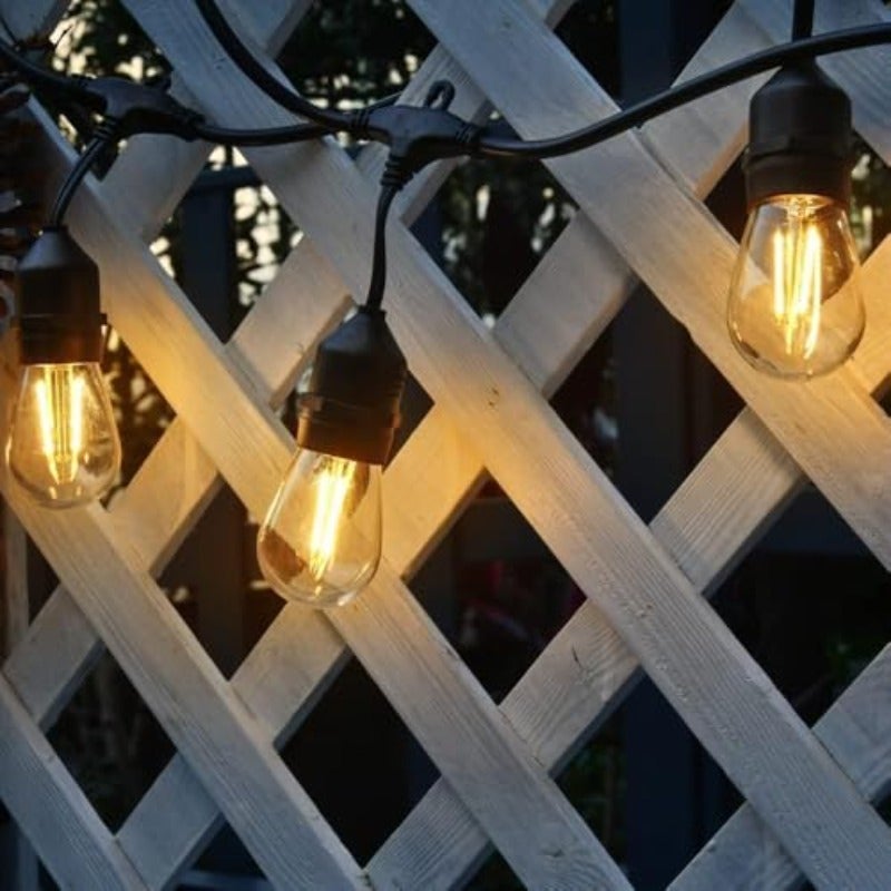 أضواء خيط LED خارجية بطول 49 قدم (15 قطعة + 1 احتياطي) 2700 كلفن أبيض دافئ مصابيح S14 بقوة 2 واط مقاومة للماء للحديقة للاستخدام في الأعراس والمناظر الخارجية والفناء - Image 5