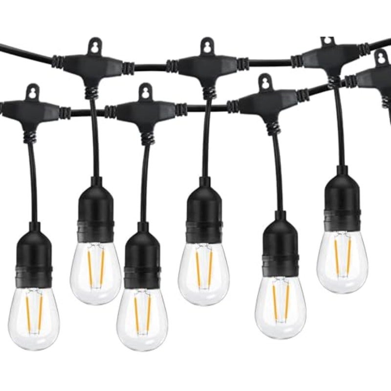أضواء خيط LED خارجية بطول 49 قدم (15 قطعة + 1 احتياطي) 2700 كلفن أبيض دافئ مصابيح S14 بقوة 2 واط مقاومة للماء للحديقة للاستخدام في الأعراس والمناظر الخارجية والفناء - Image 1