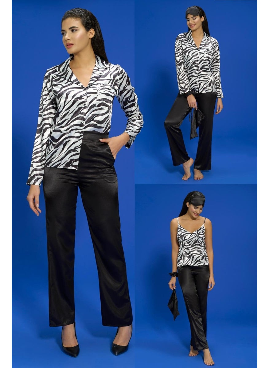 For You Moda 6-Piece Zebra Black Pajama Set, Both Inside and Outside S27685  - Image 1