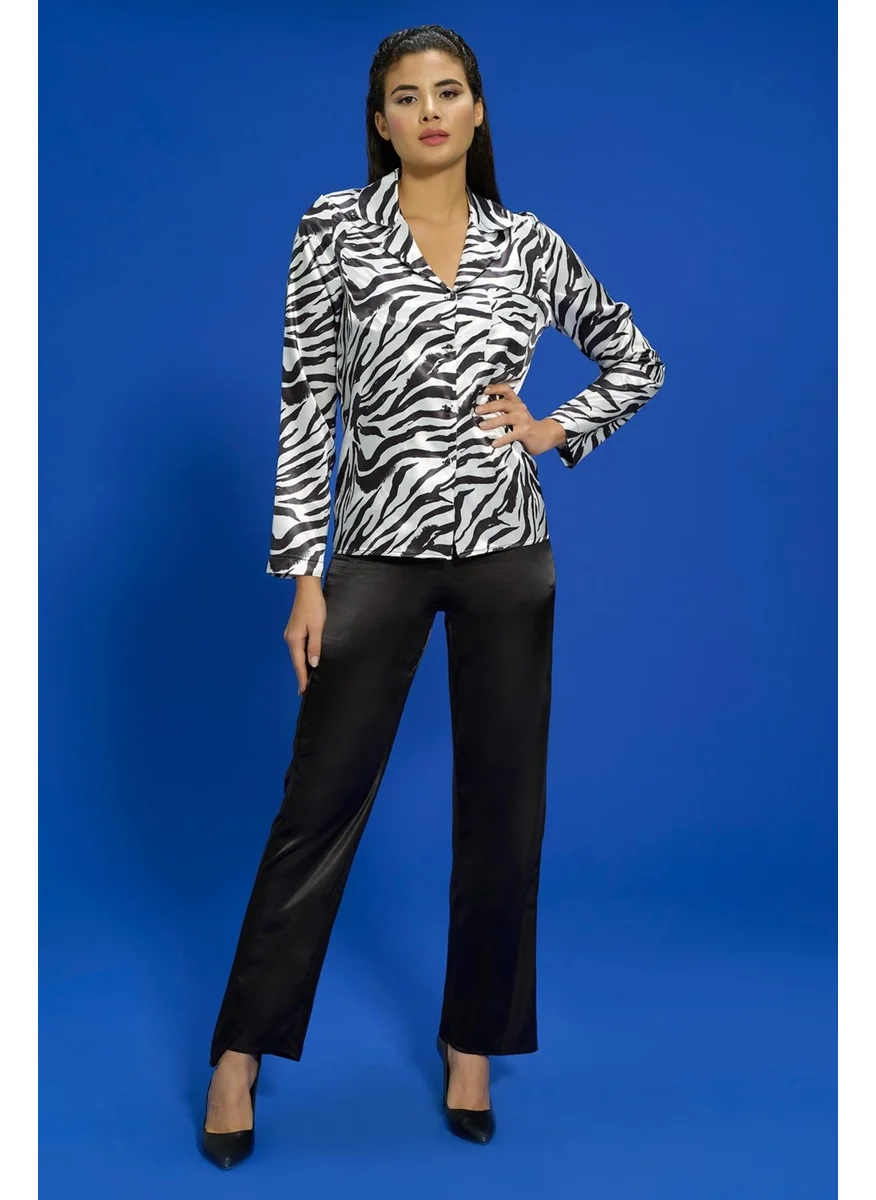 For You Moda 6-Piece Zebra Black Pajama Set, Both Inside and Outside S27685