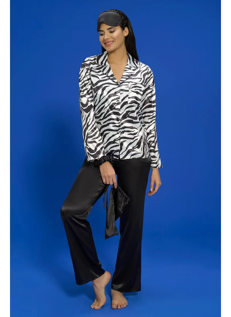 For You Moda 6-Piece Zebra Black Pajama Set, Both Inside and Outside S27685