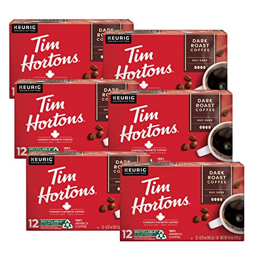 Tim Hortons Dark Roast Coffee SingleServe KCup Pods Compatible with Keurig Brewers 72ct KCupsRed 12 Count Pack of 6 - Image 1