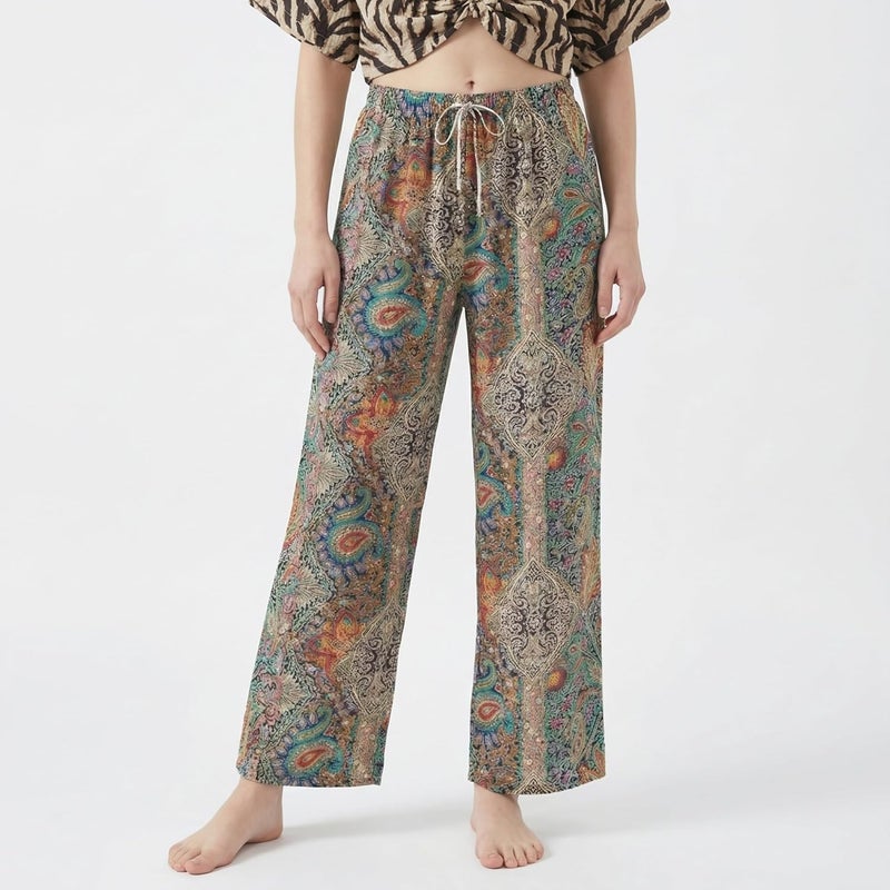 Celary Korean Women Printed Wide Leg Palazzo Pants - High Waist Elastic Casual Trousers - Image 4