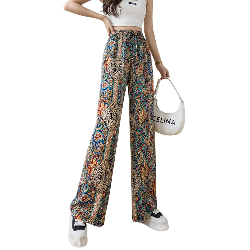 Celary Korean Women Printed Wide Leg Palazzo Pants - High Waist Elastic Casual Trousers - Image 1